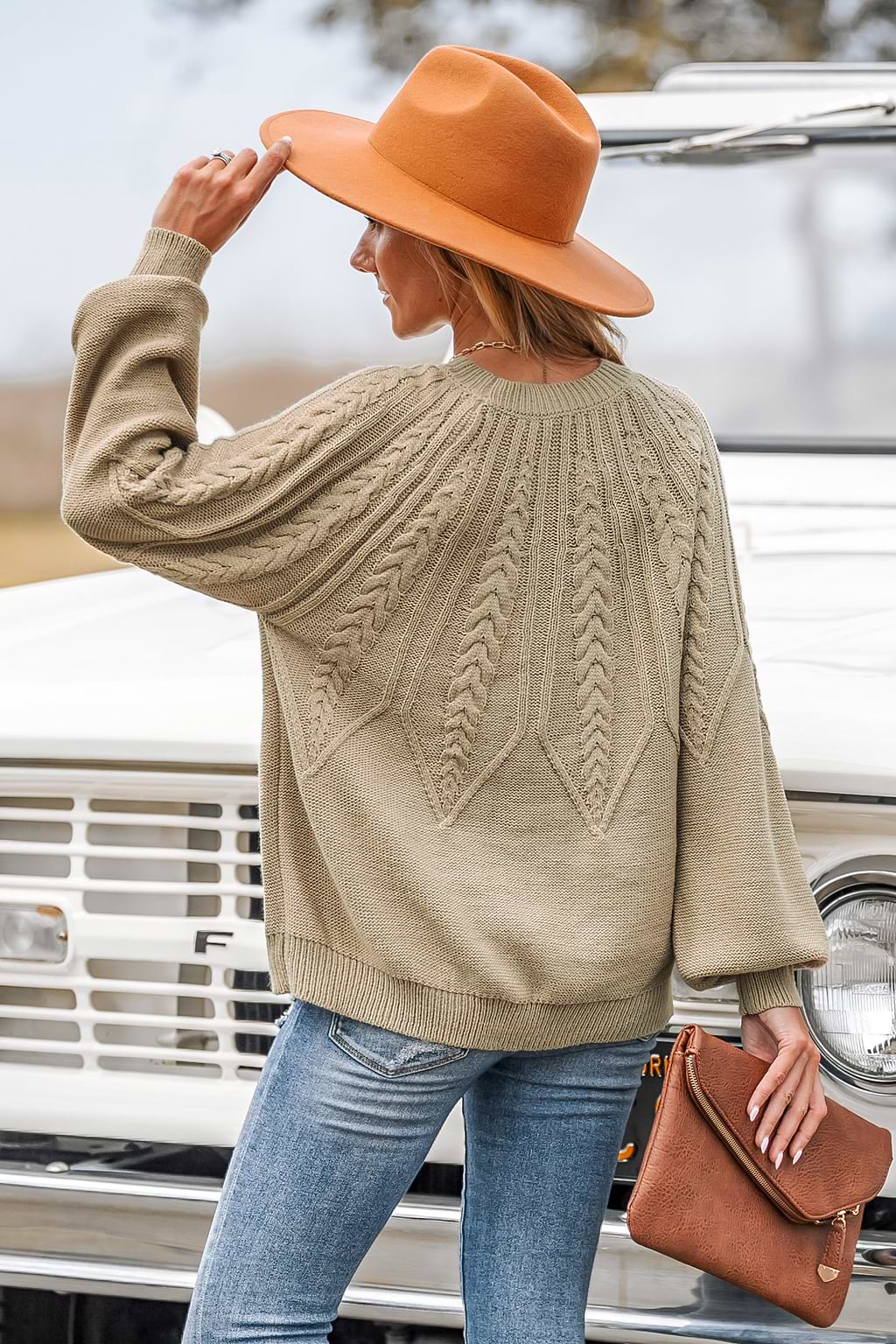 Cable Knit Drop Sleeve Sweater