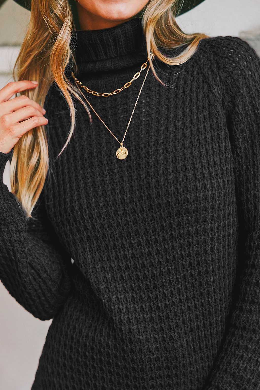 Onyx Chunky Knit Turtleneck Jumper Dress