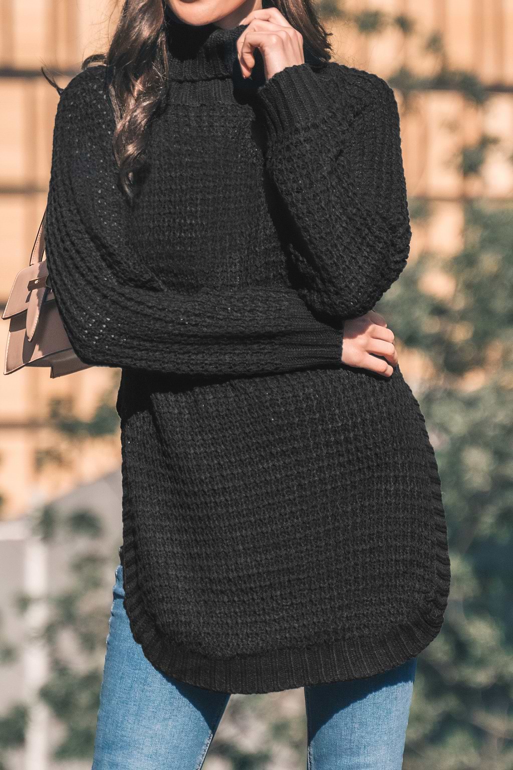 Onyx Chunky Knit Turtleneck Sweater Dress