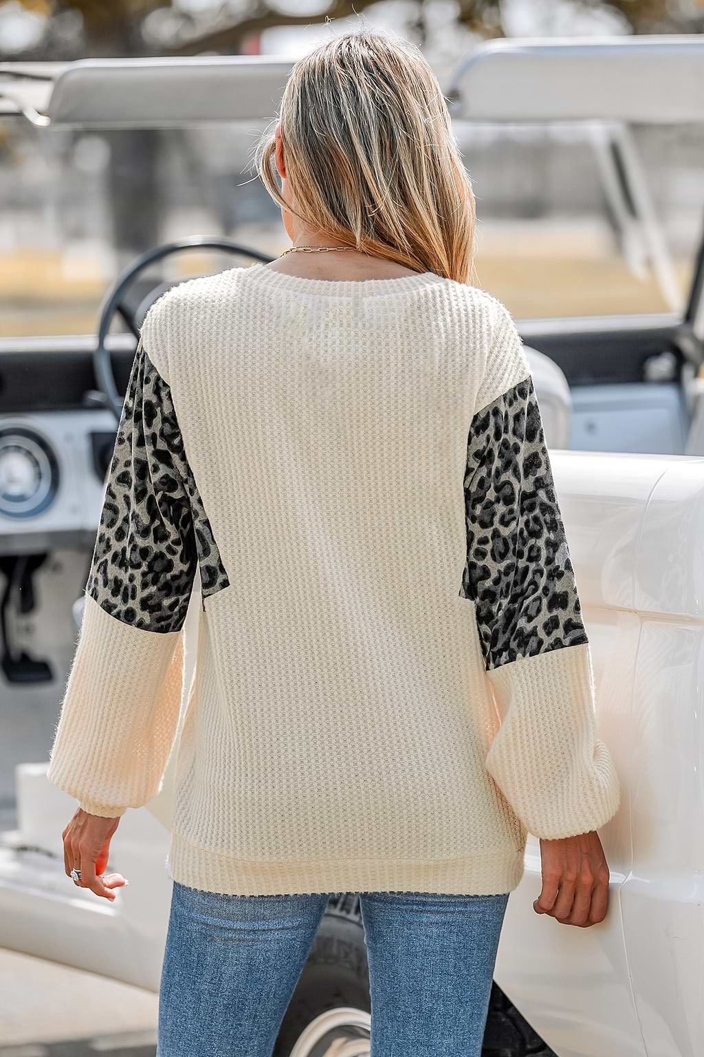 Leopard Print Waffle Knit Pullover