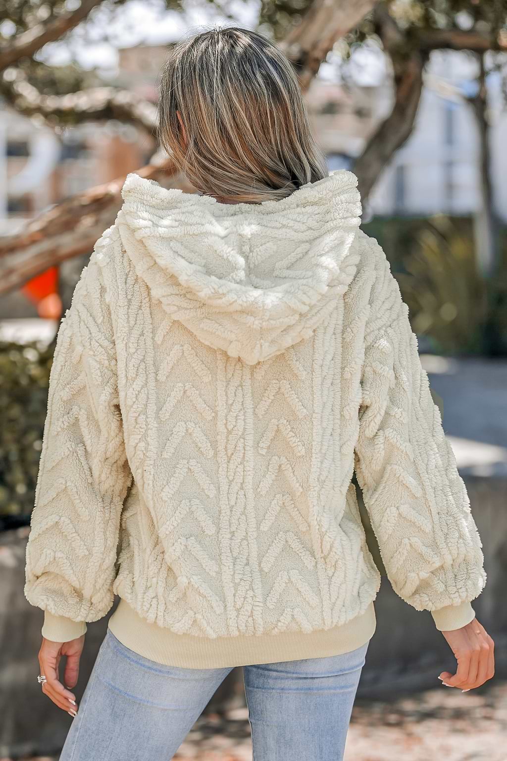 Fuzzy Knit Drawstring Hoodie