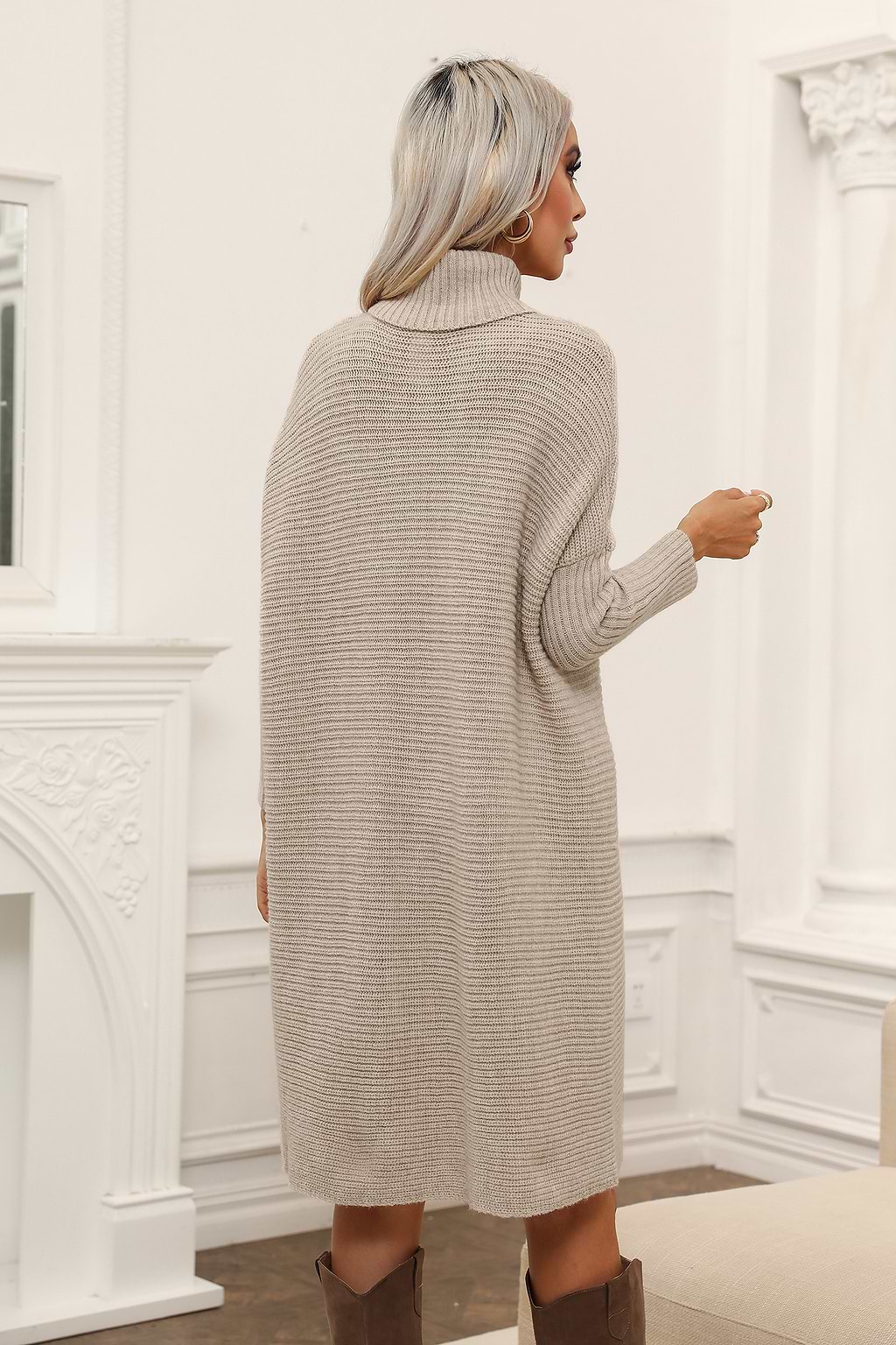 Ribbed Turtleneck Mini Sweater Dress