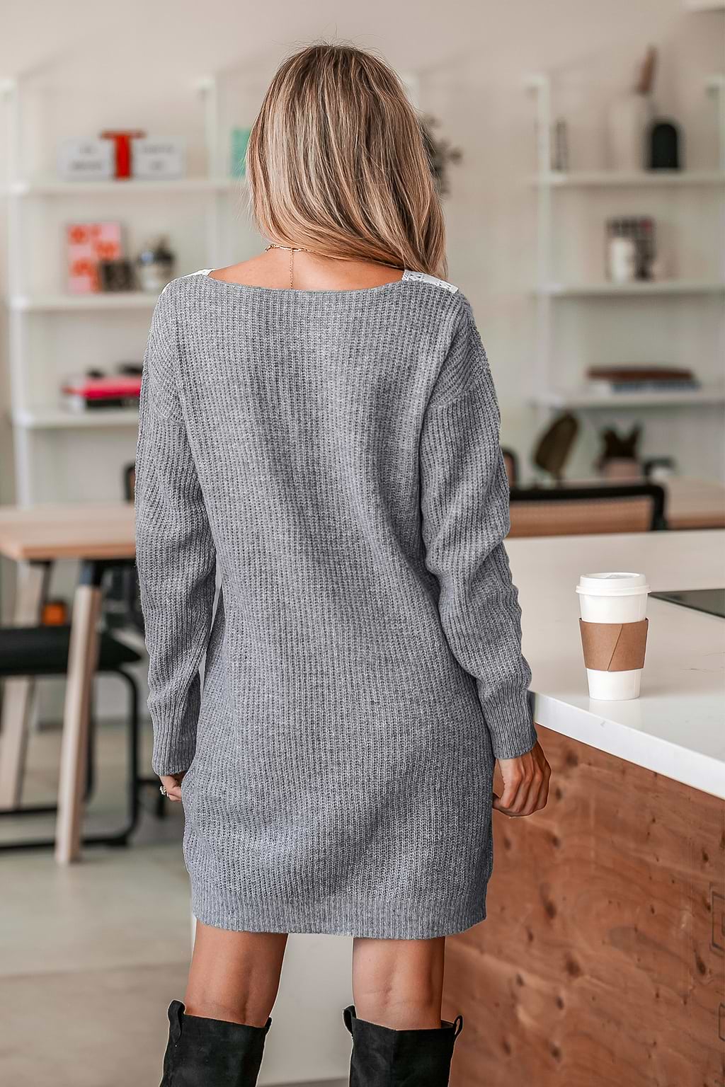 Warm Hugs V-Neck Sweater Dress