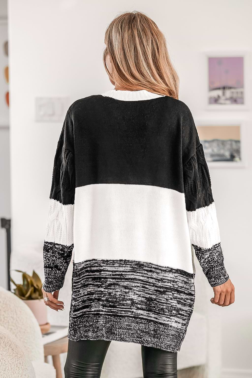 Classic Cozy Colorblock Open-Front Cardigan