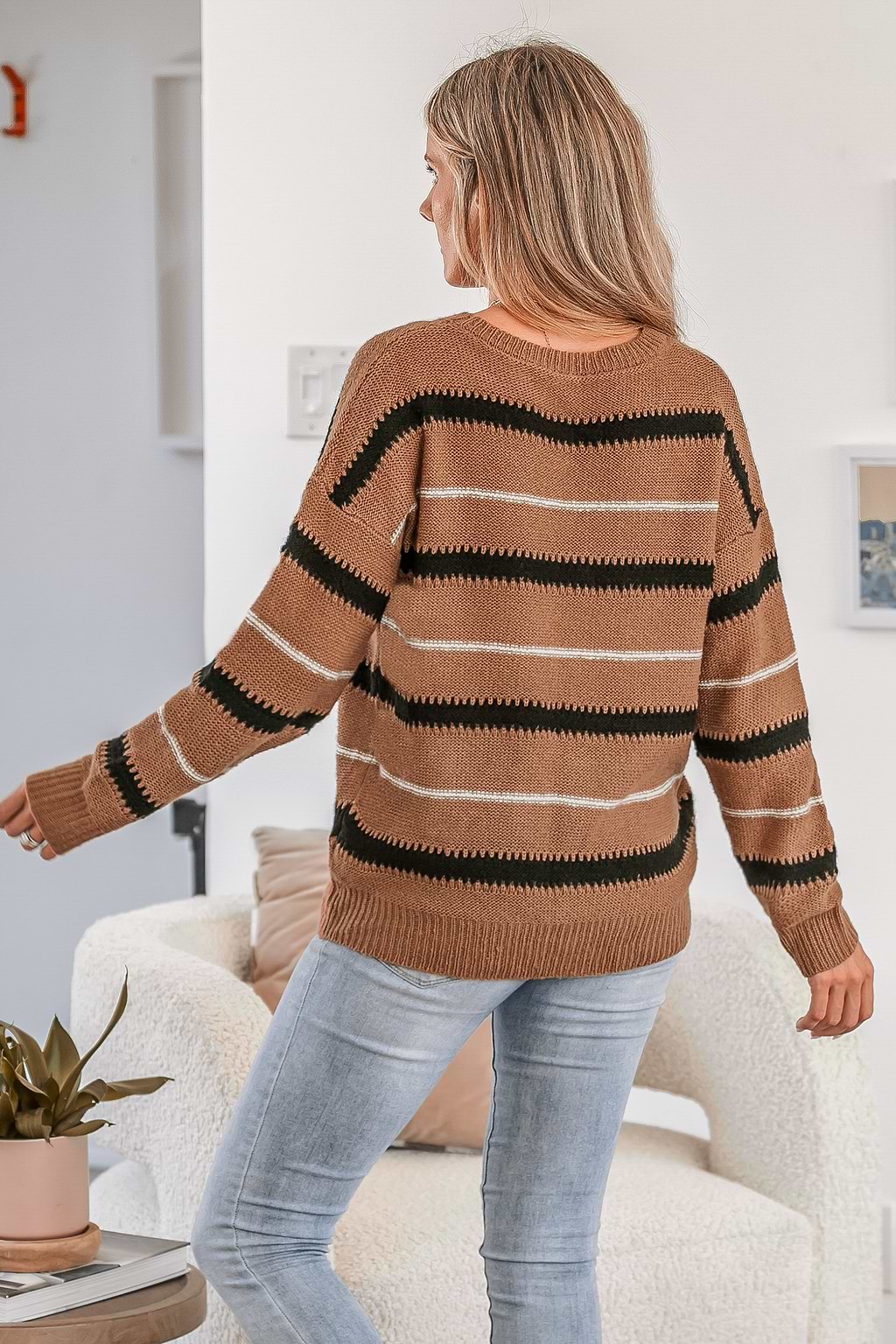 Bonfire Striped Drop Sleeve Sweater