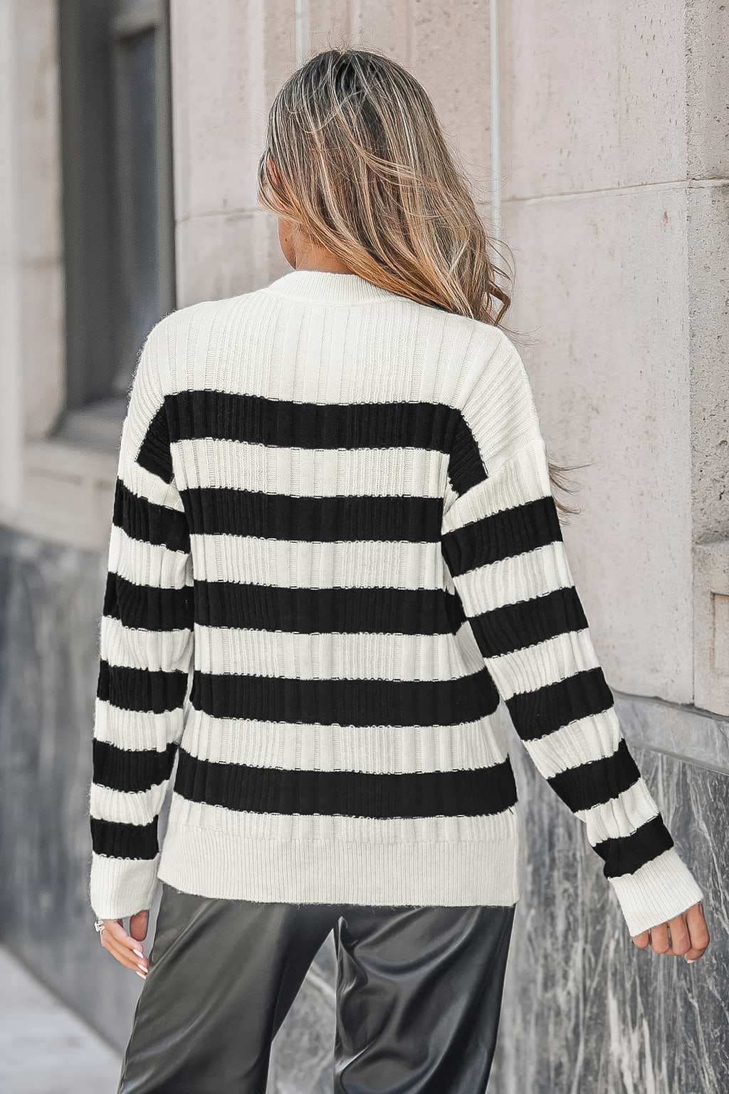 Striped Half-Buttoned Sweater