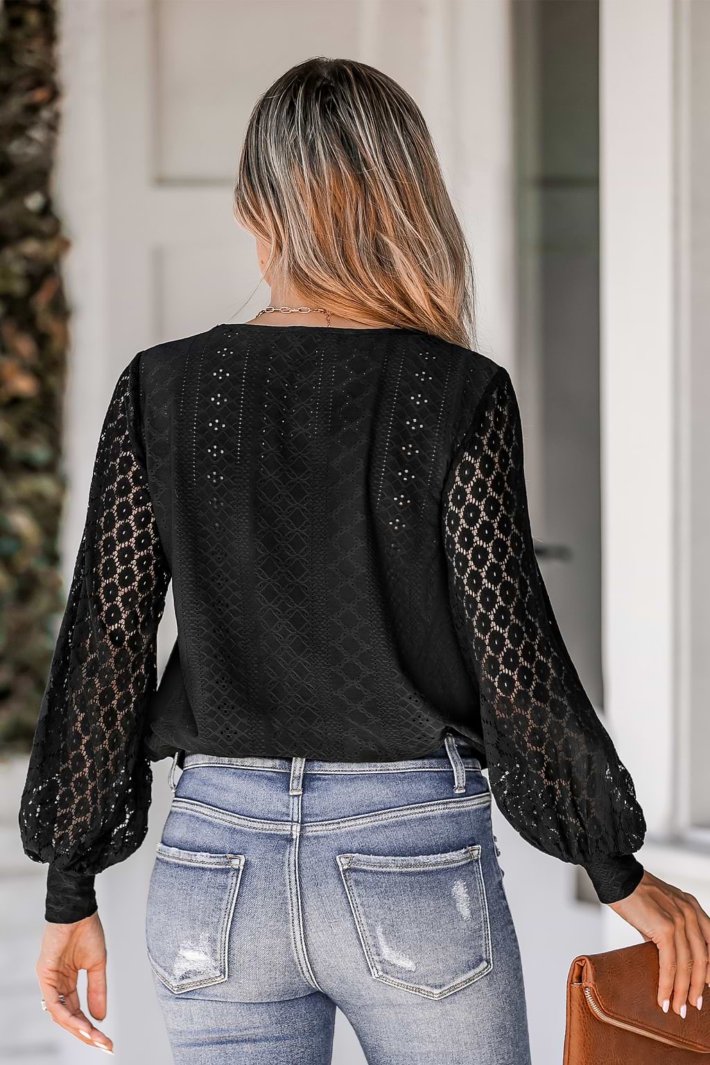 Scalloped Lace V-Neck Blouse