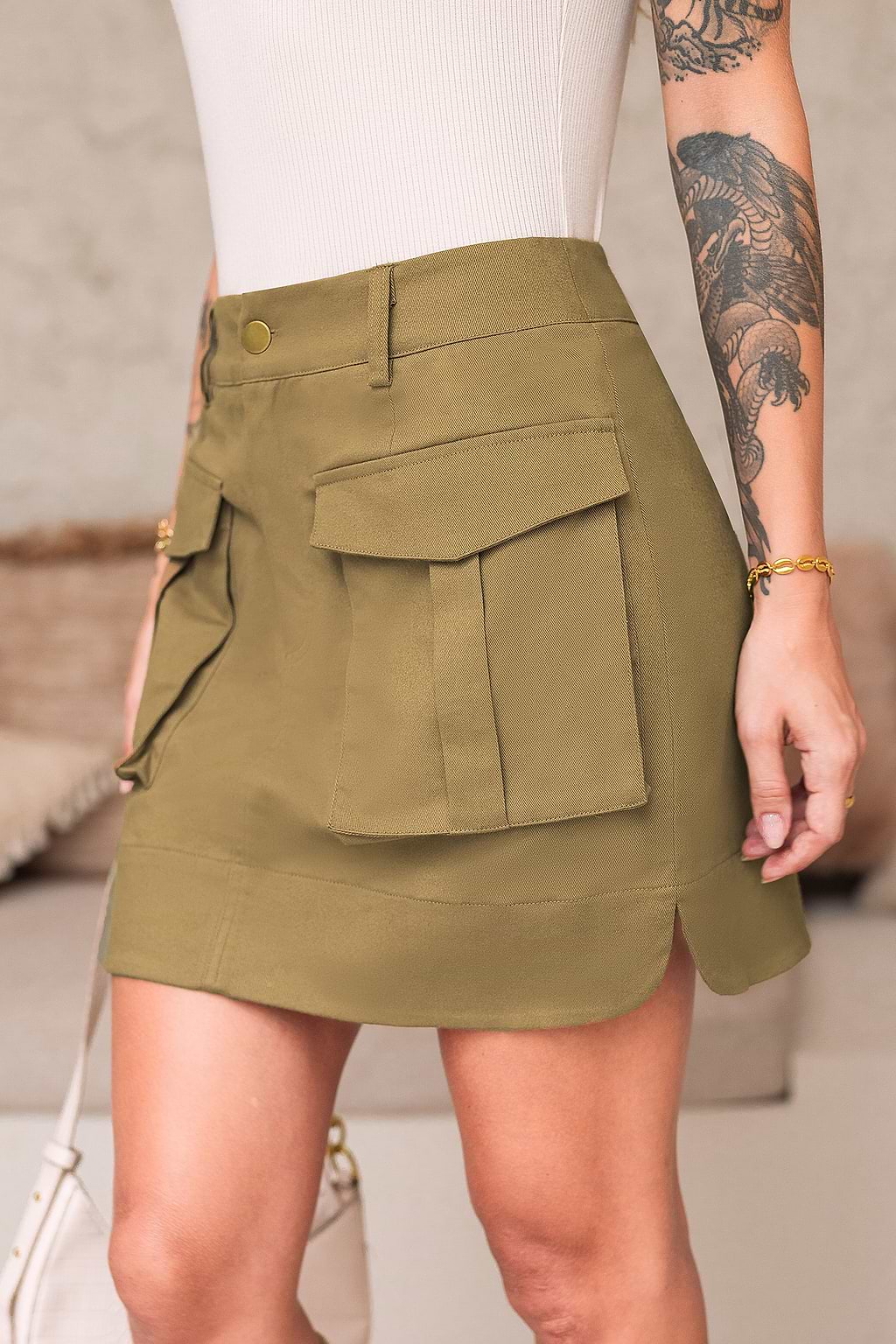 High Waist Mini Cargo Skirt