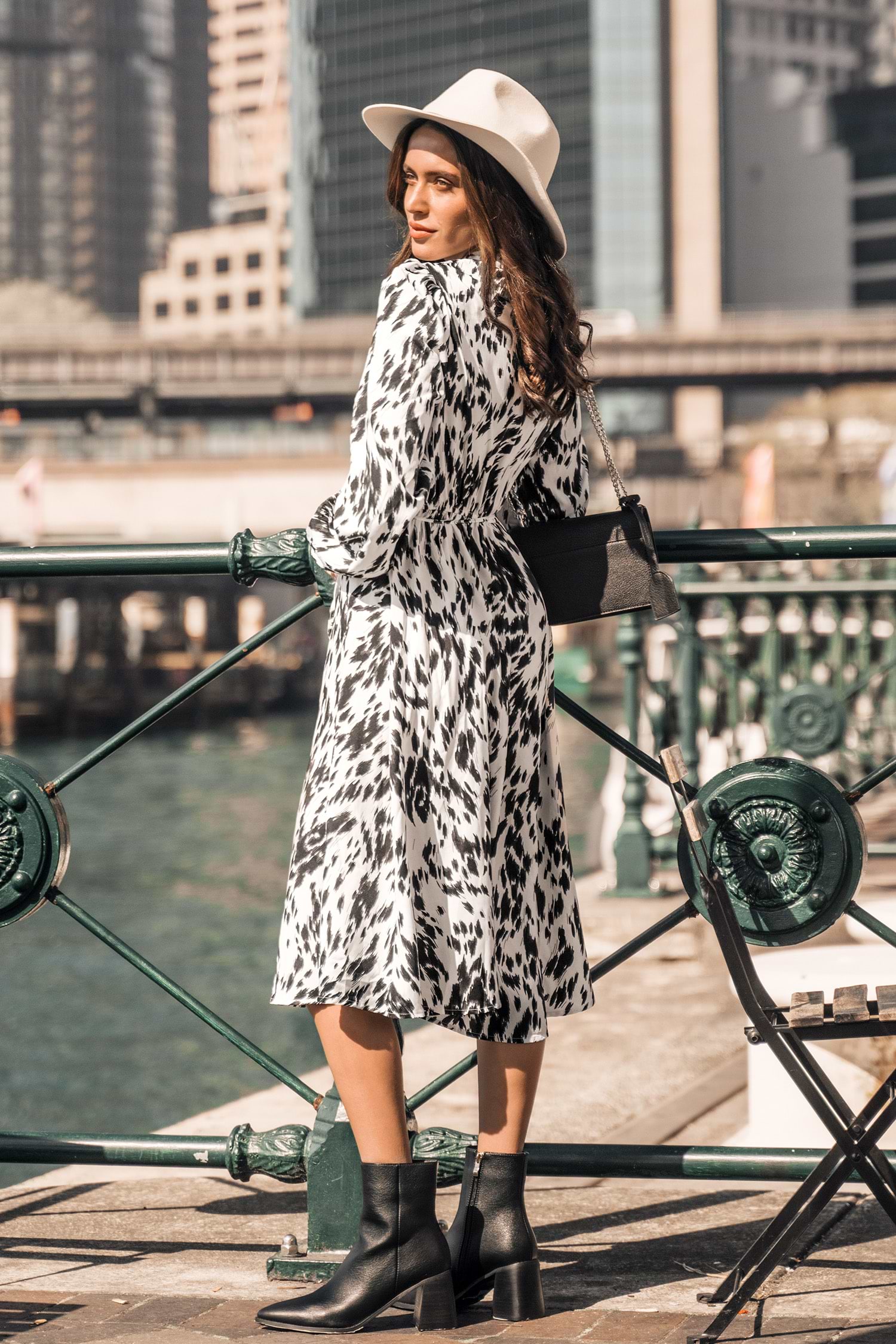Abstract Print Mock Neck Midi Dress