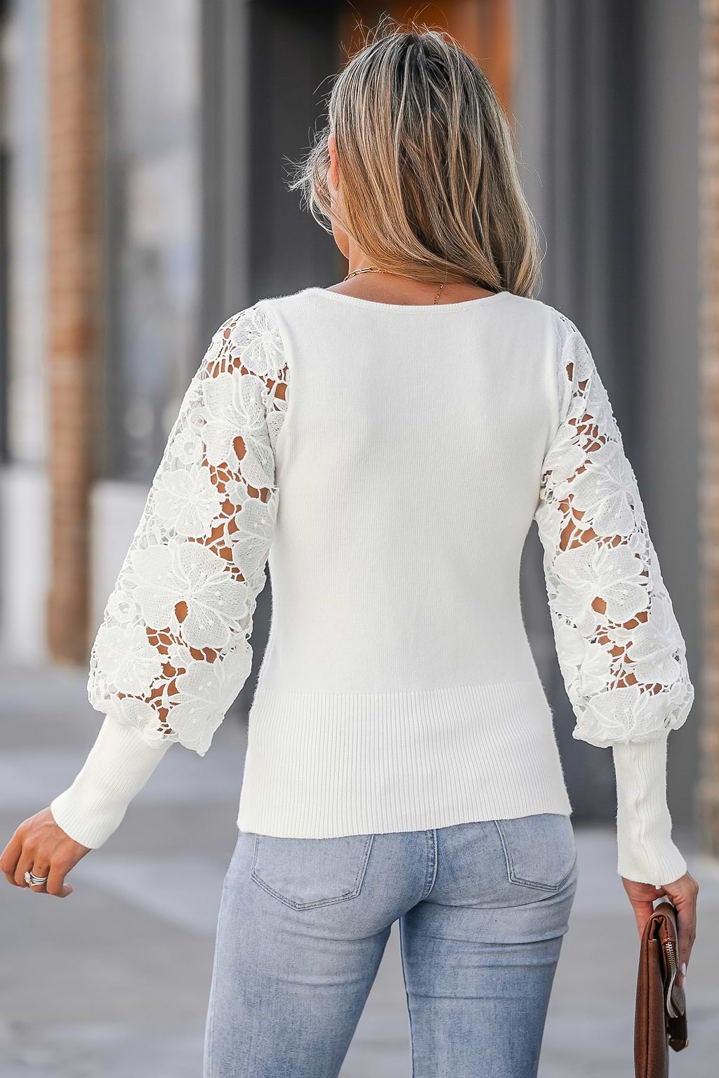 Floral Lace Bishop Sleeve Sweater