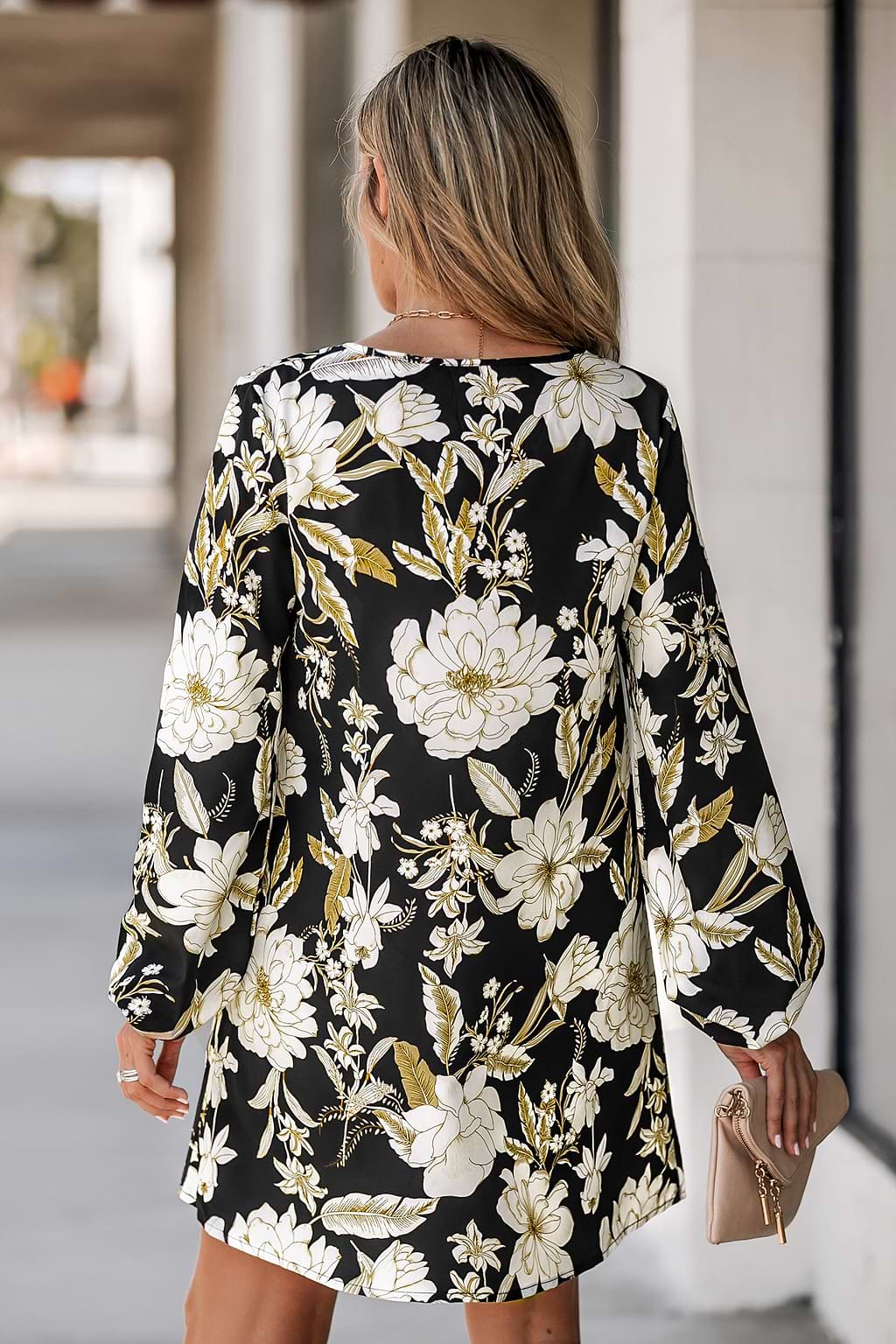 V-neck Long Sleeve Floral Dress