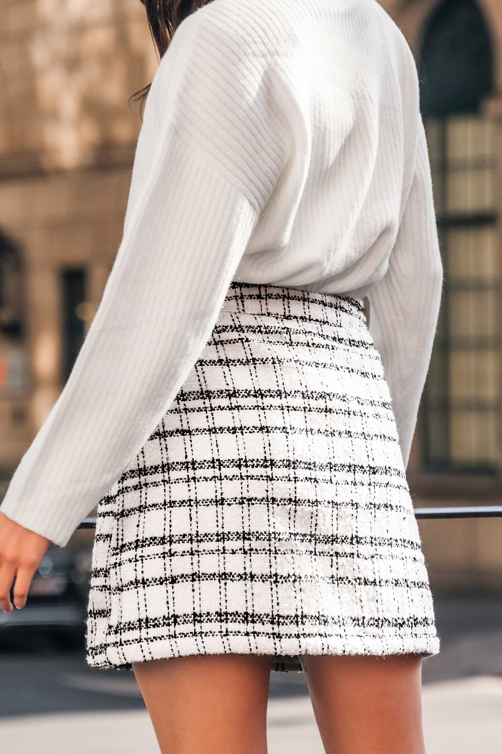 Tweed Faux Pearl Double Breasted Skirt