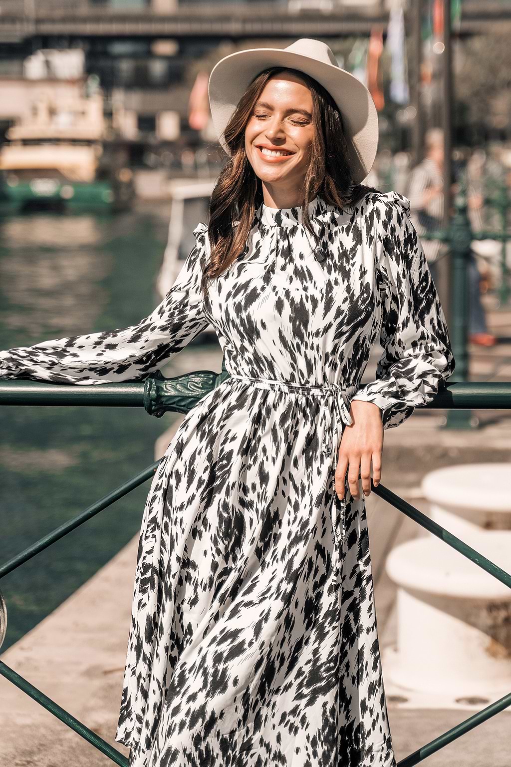 Abstract Print Mock Neck Midi Dress