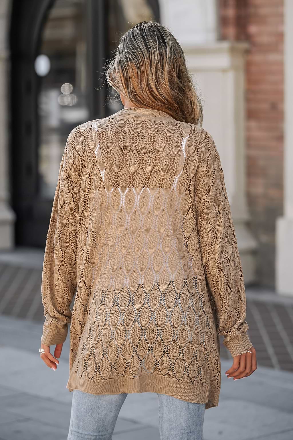 Cardigan ouvert en tricot texturé découpé