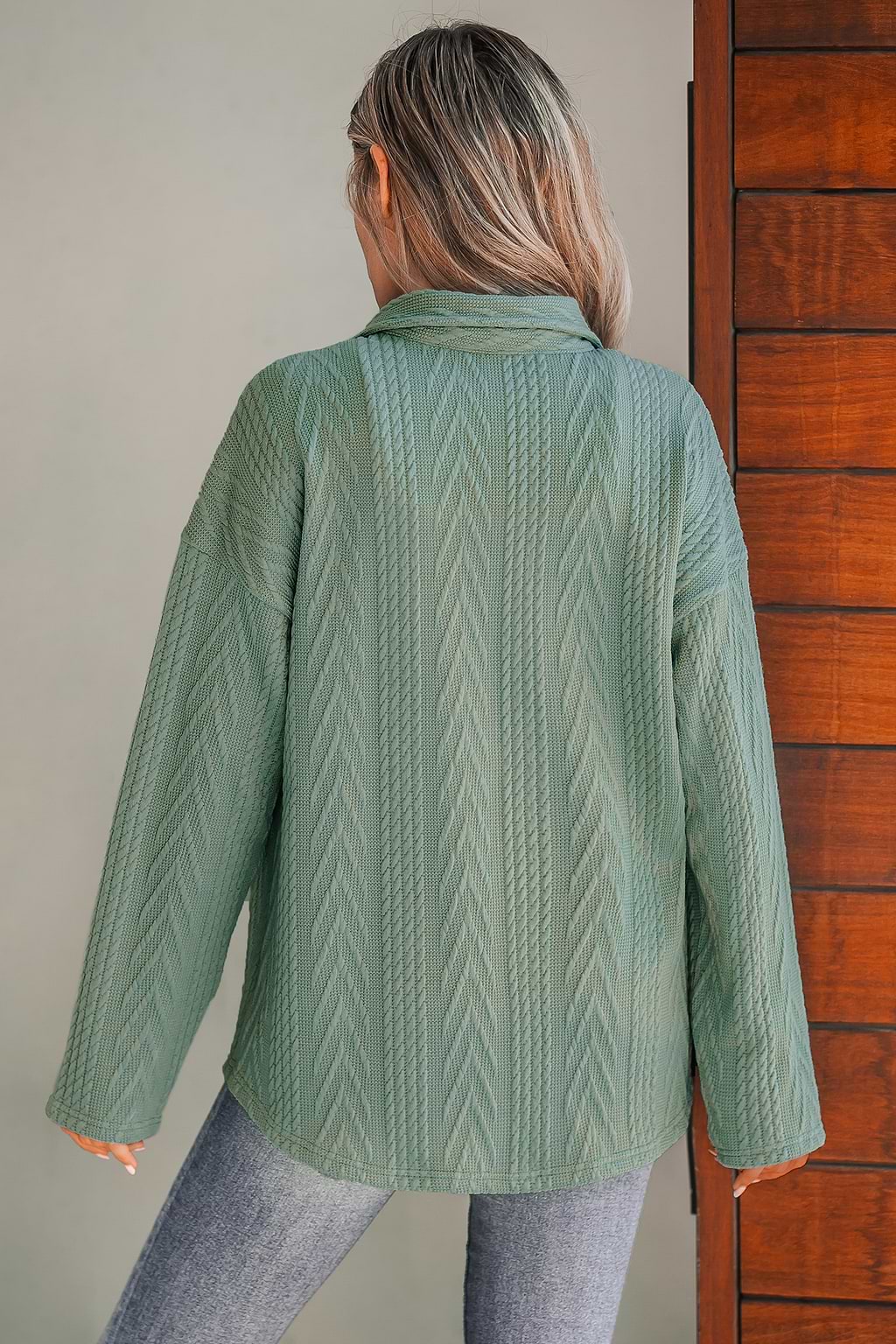 Sage Green Textured Button-Front Shacket