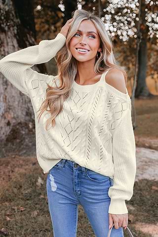 Shoulder White Cut Out Jumper Ivory White Cut Out Sleeve Sweater