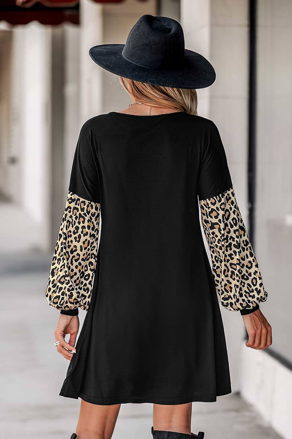 Leopard Print Long Sleeve T-Shirt Dress