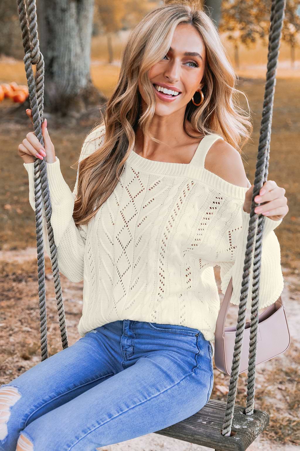 Cutout Cable Knit One-Shoulder Sweater