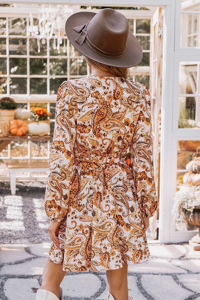 brown paisley mini dress Glamour Galore Paisley Mini Dress S / beige main image 1