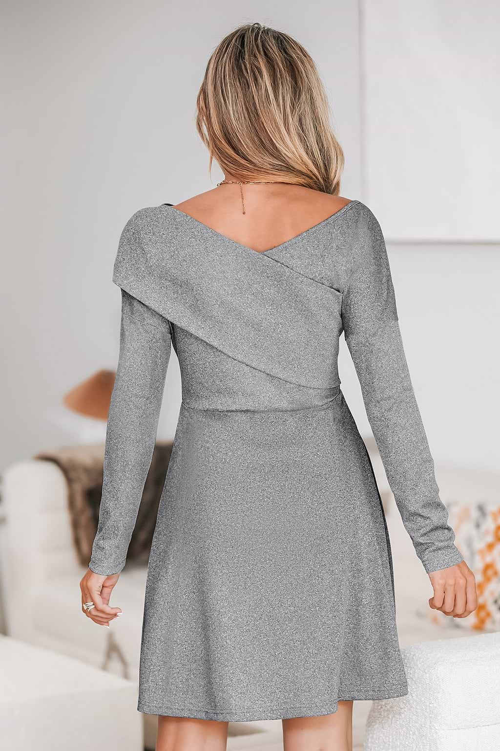 Charcoal Wrapped Off-the-Shoulder Dress