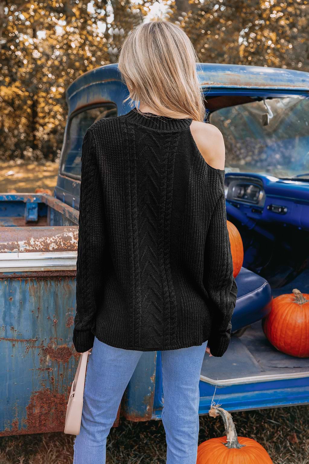 Cable Knit Mock Neck Cutout Jumper