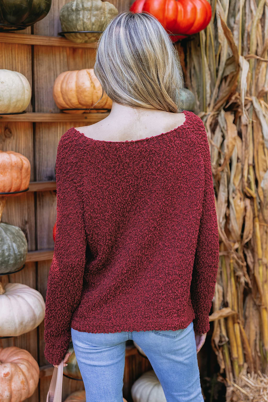 Burgundy Popcorn Knit Sweater
