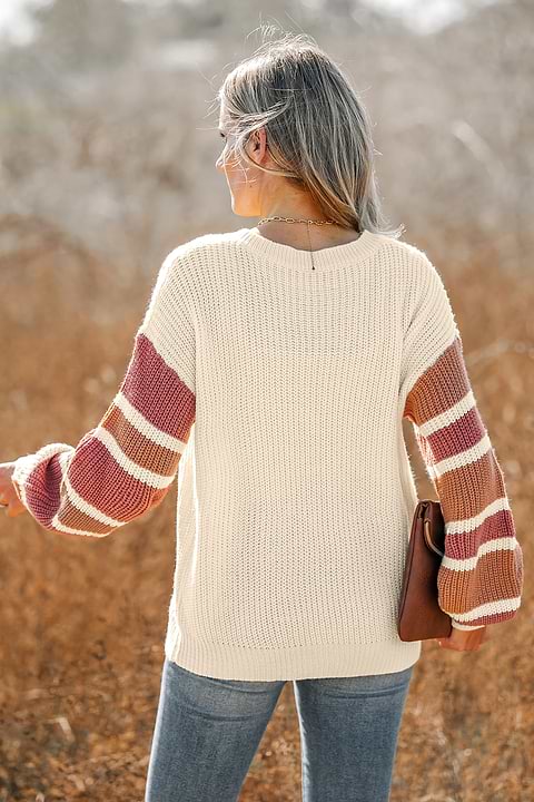 V-Neck Buttoned Striped Sweater