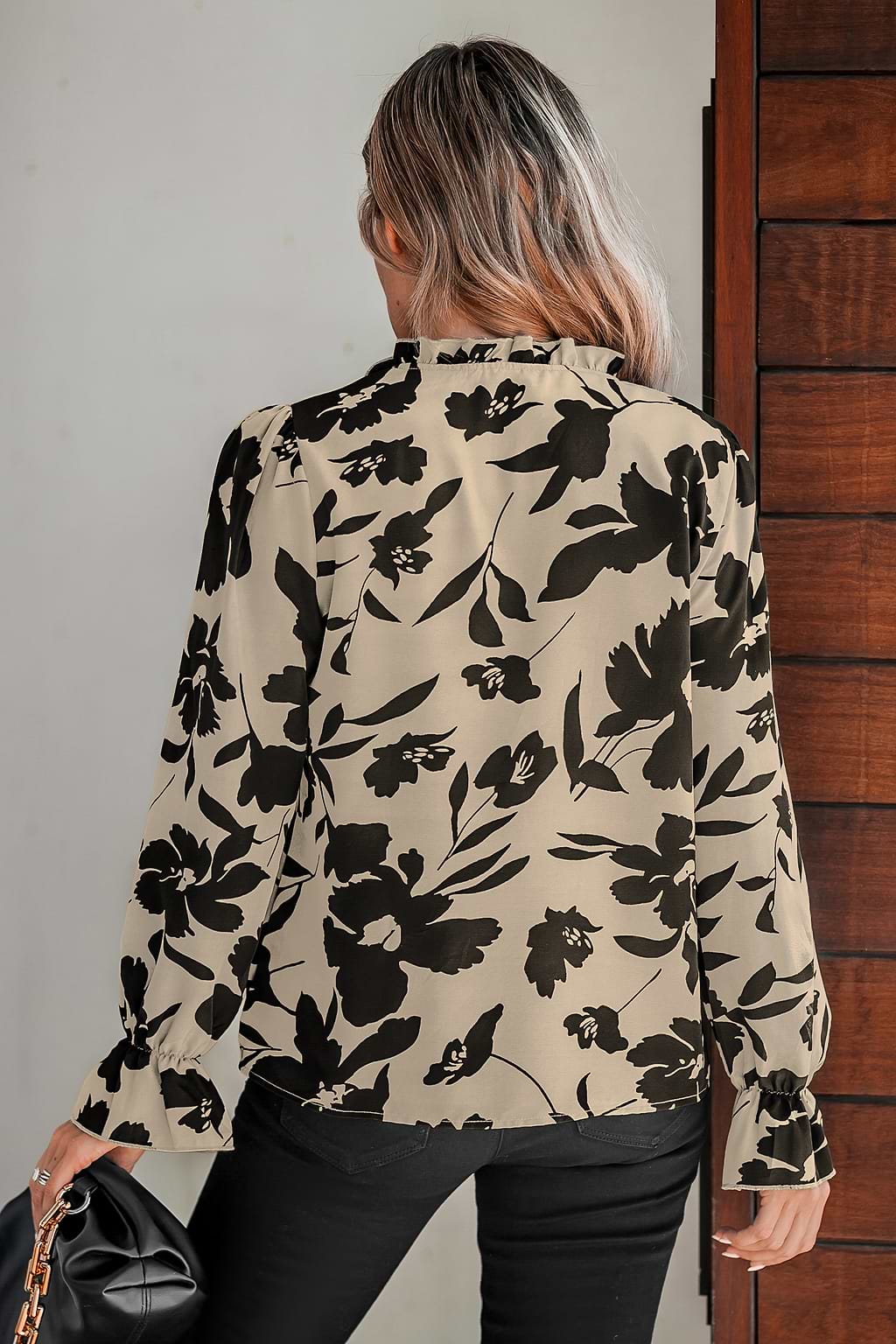 Floral Print Tie Neck Blouse