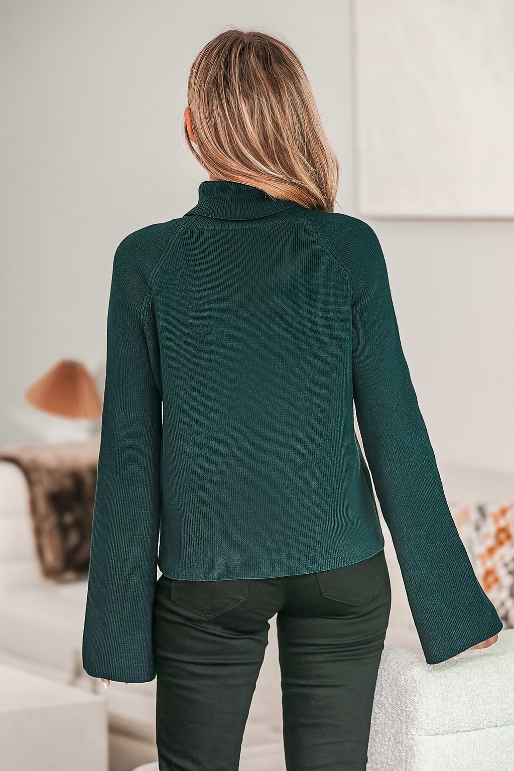 Aqua Ribbed Turtleneck Sweater