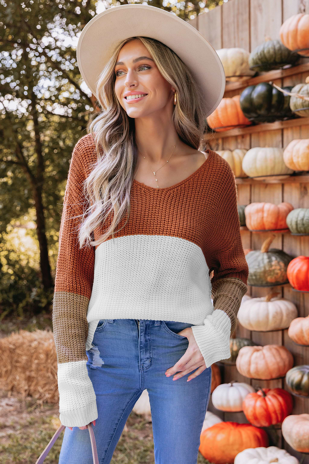 Colorblock Cutout Twist-Back Sweater