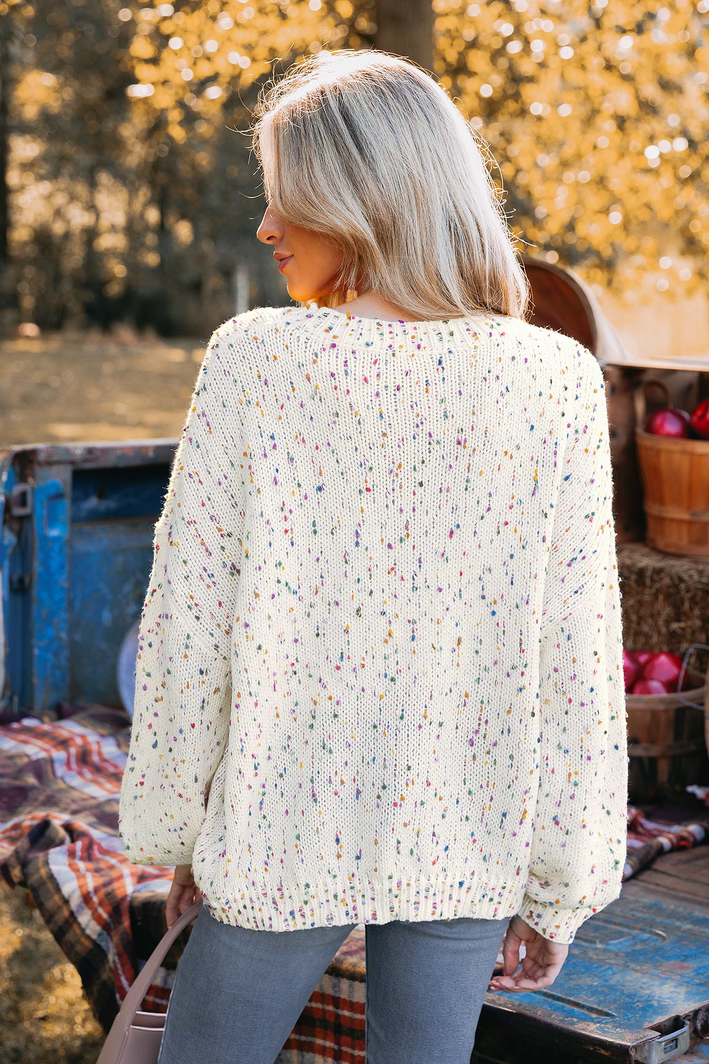 Rainbow Pom Pom Drop Sleeve Sweater