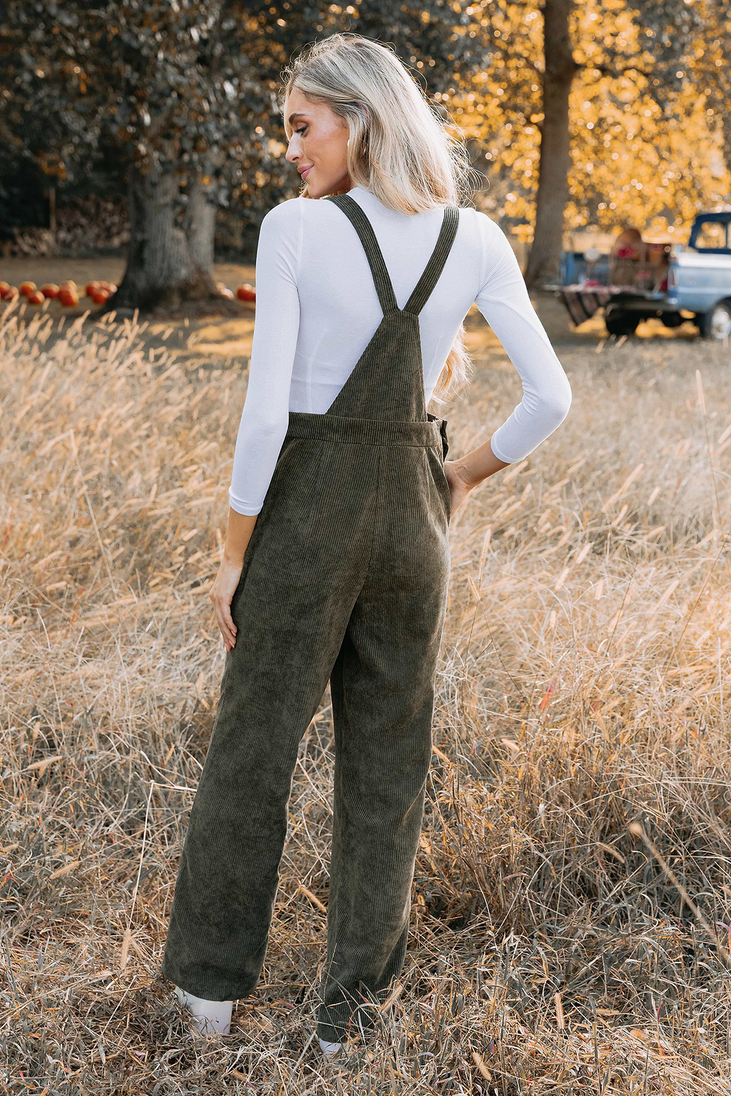 Olive Corduroy Tie Strap Overalls