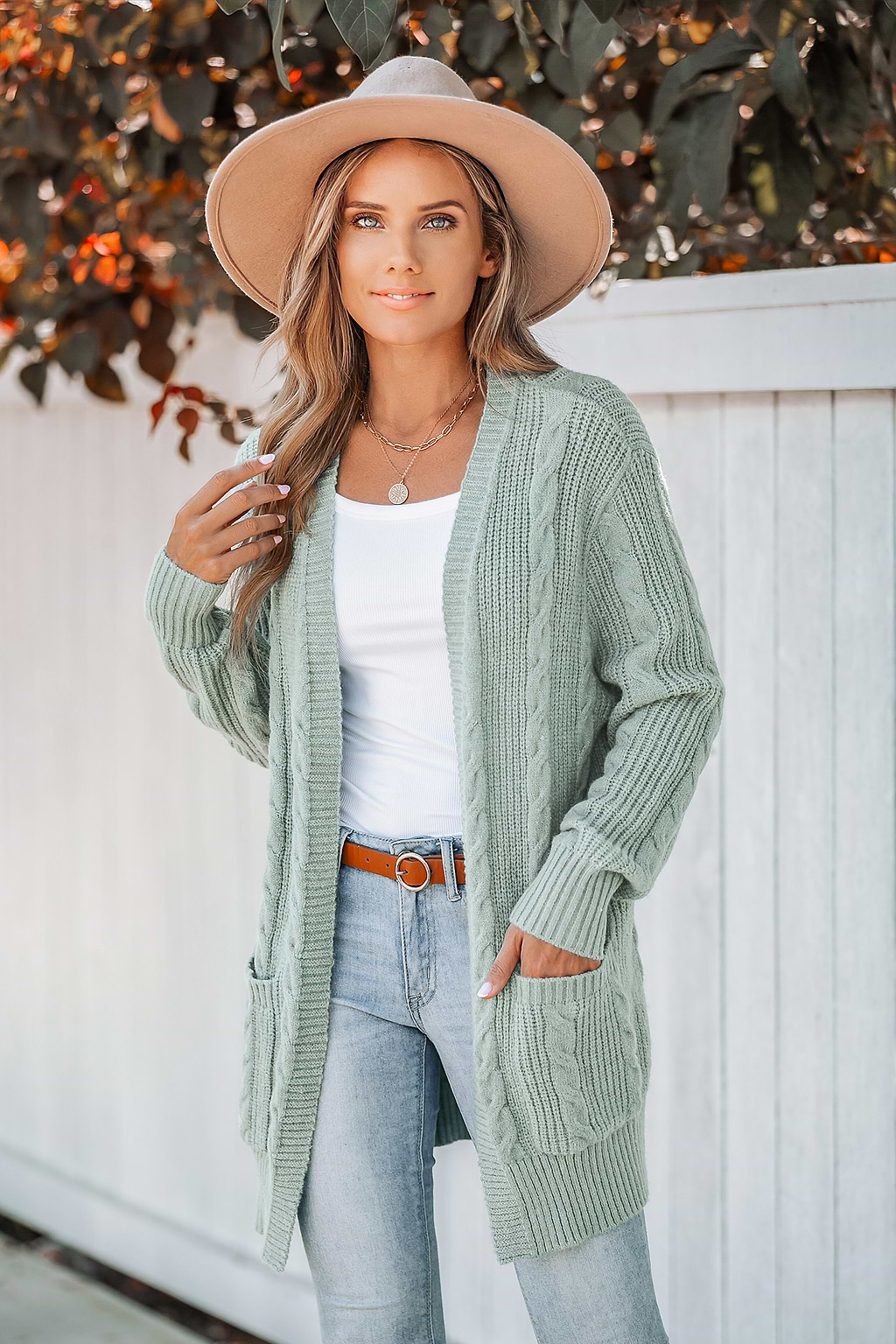 Cable Knit Open-Front Cardigan