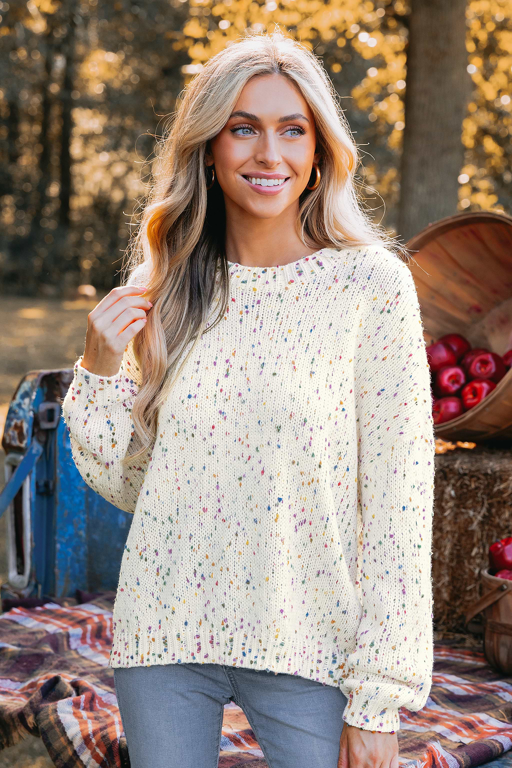 Rainbow Pom Pom Drop Sleeve Jumper