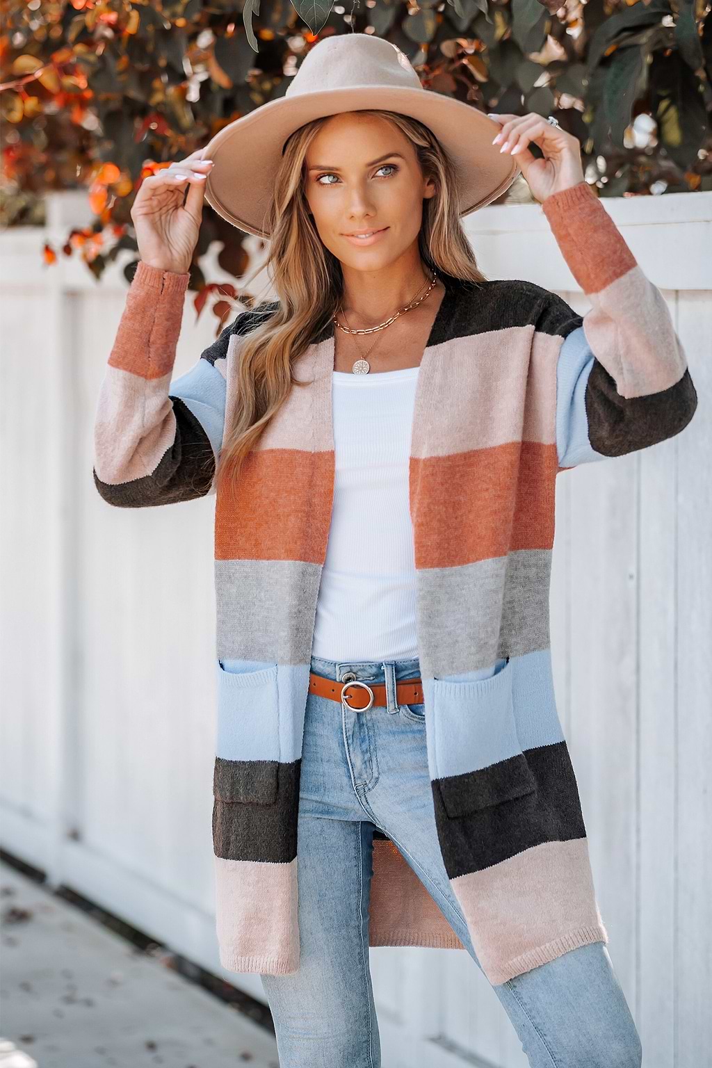 Striped Open-Front Cardigan