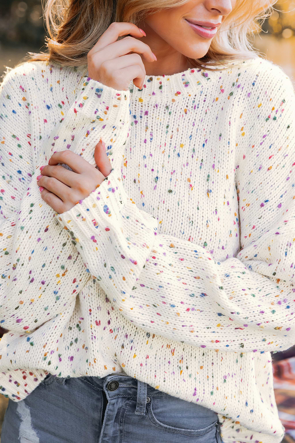 Rainbow Pom Pom Drop Sleeve Jumper