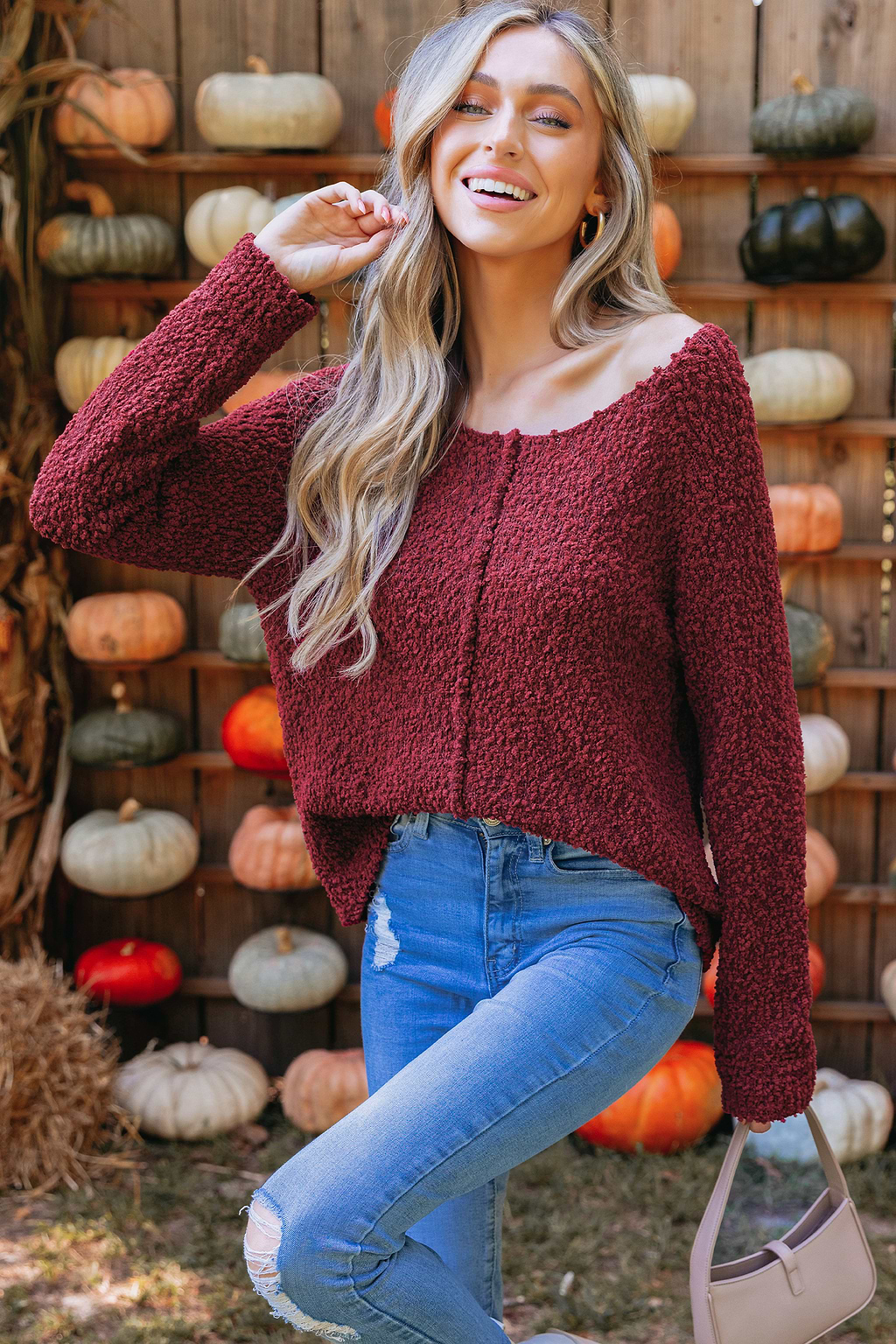 Burgundy Popcorn Knit Sweater