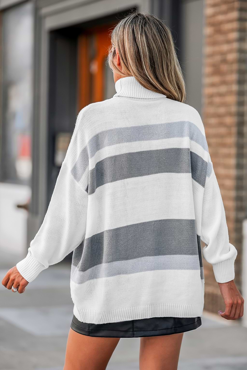 Striped Drop Sleeve Turtleneck Sweater