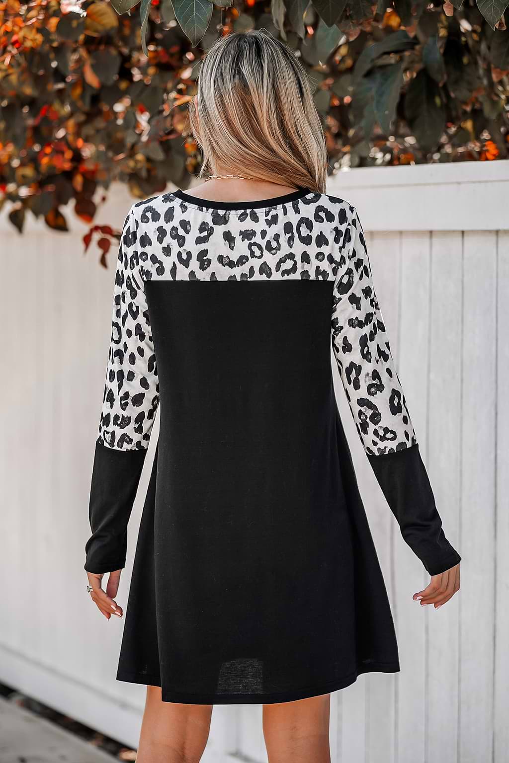 Leopard Print Long Sleeve Mini Dress