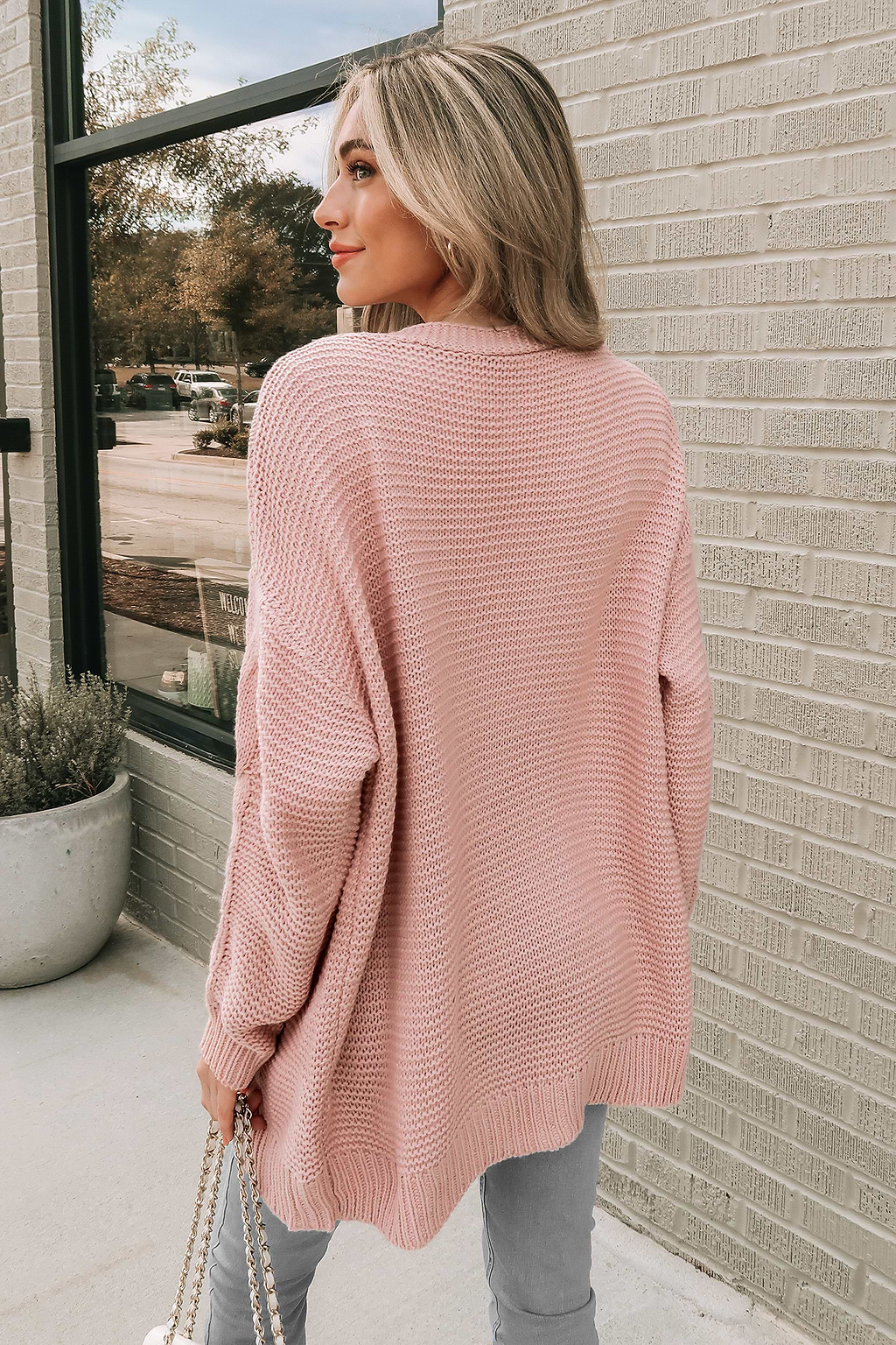 Blush Pink Cable Knit Open-Front Cardigan