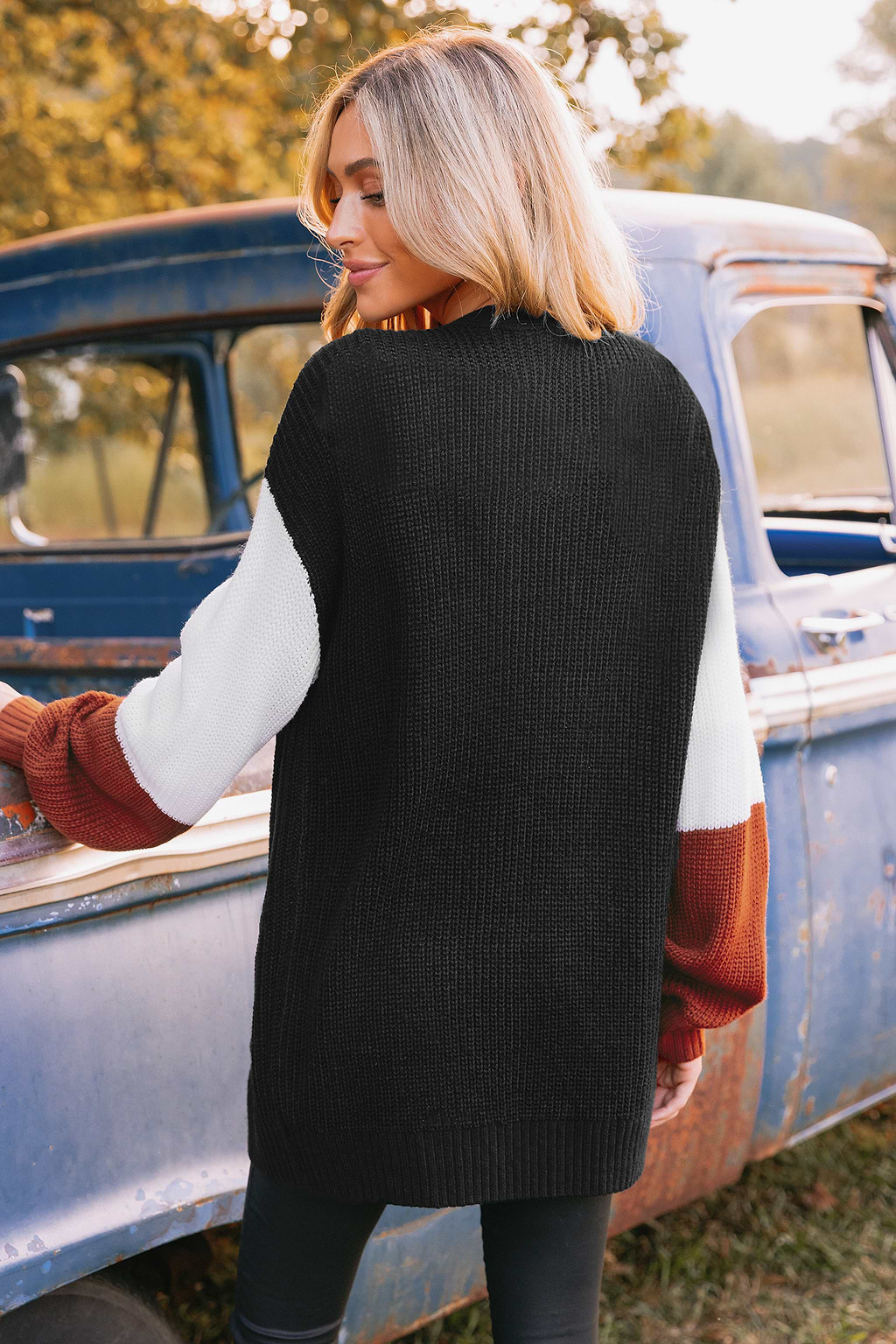 Farbblock Strickjacke mit offener Vorderseite