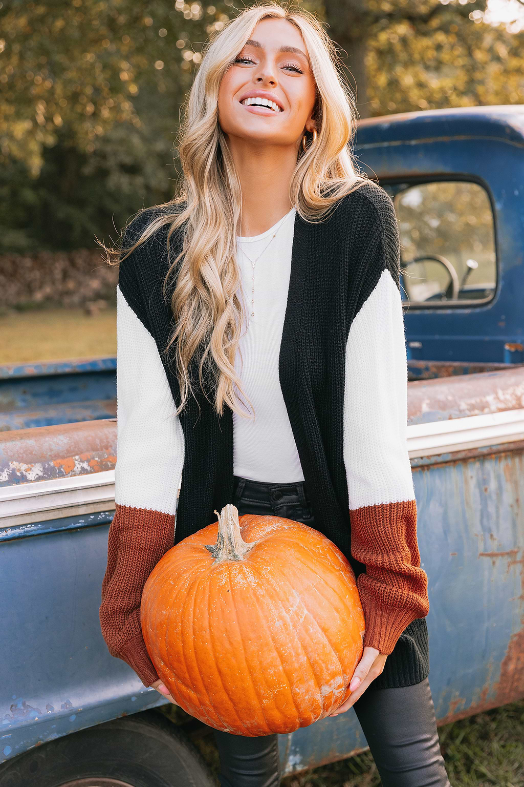 Farbblock Strickjacke mit offener Vorderseite