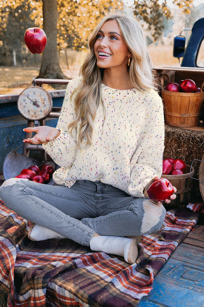Rainbow Pom Pom Drop Sleeve Jumper