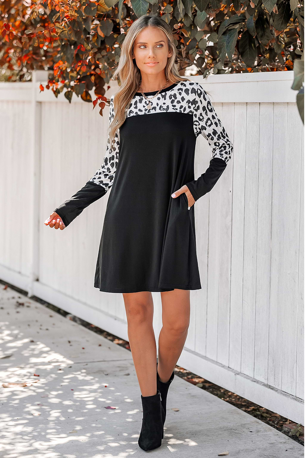 Leopard Print Long Sleeve Mini Dress