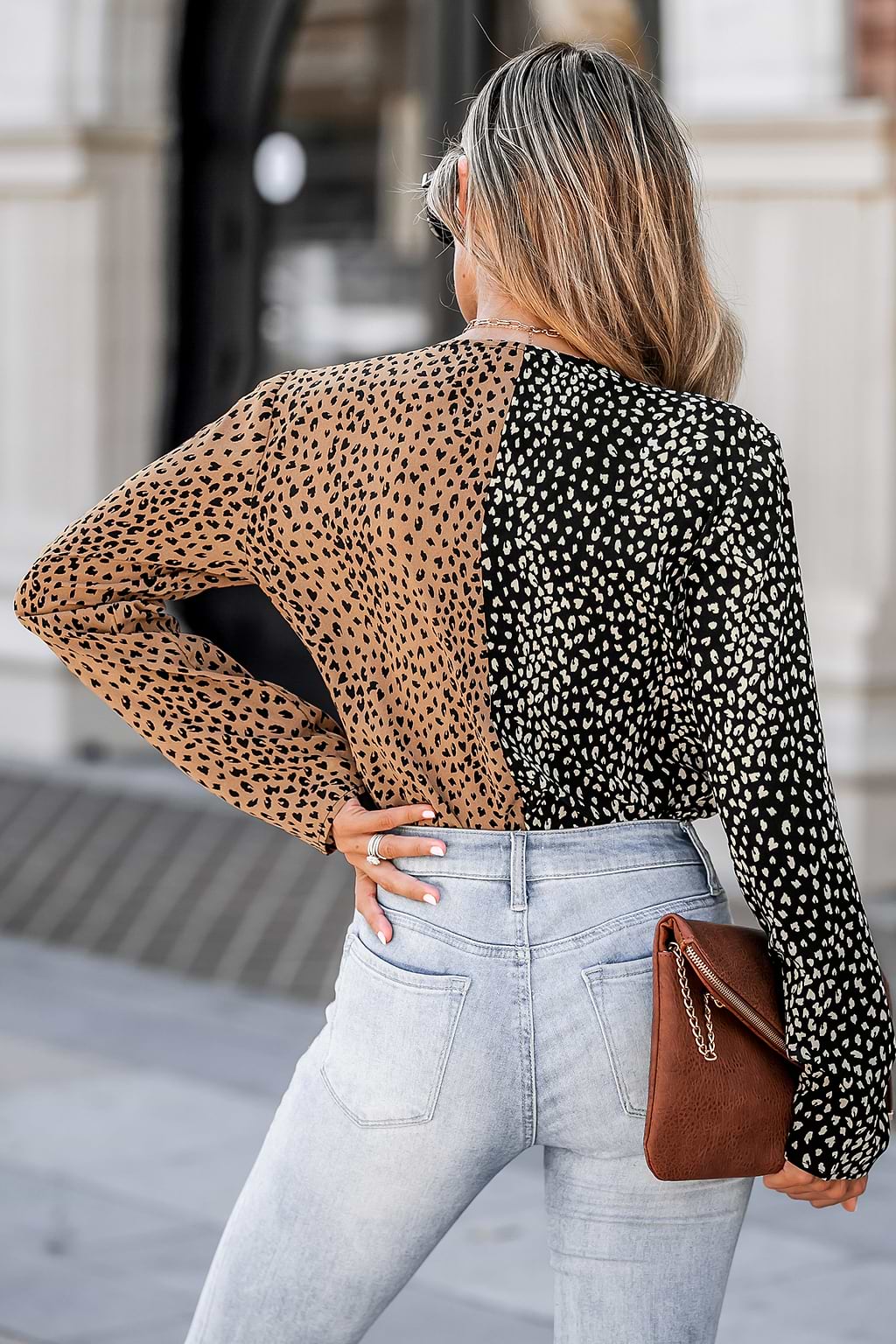 Cheetah Print Colorblock Long Sleeve Bodysuit