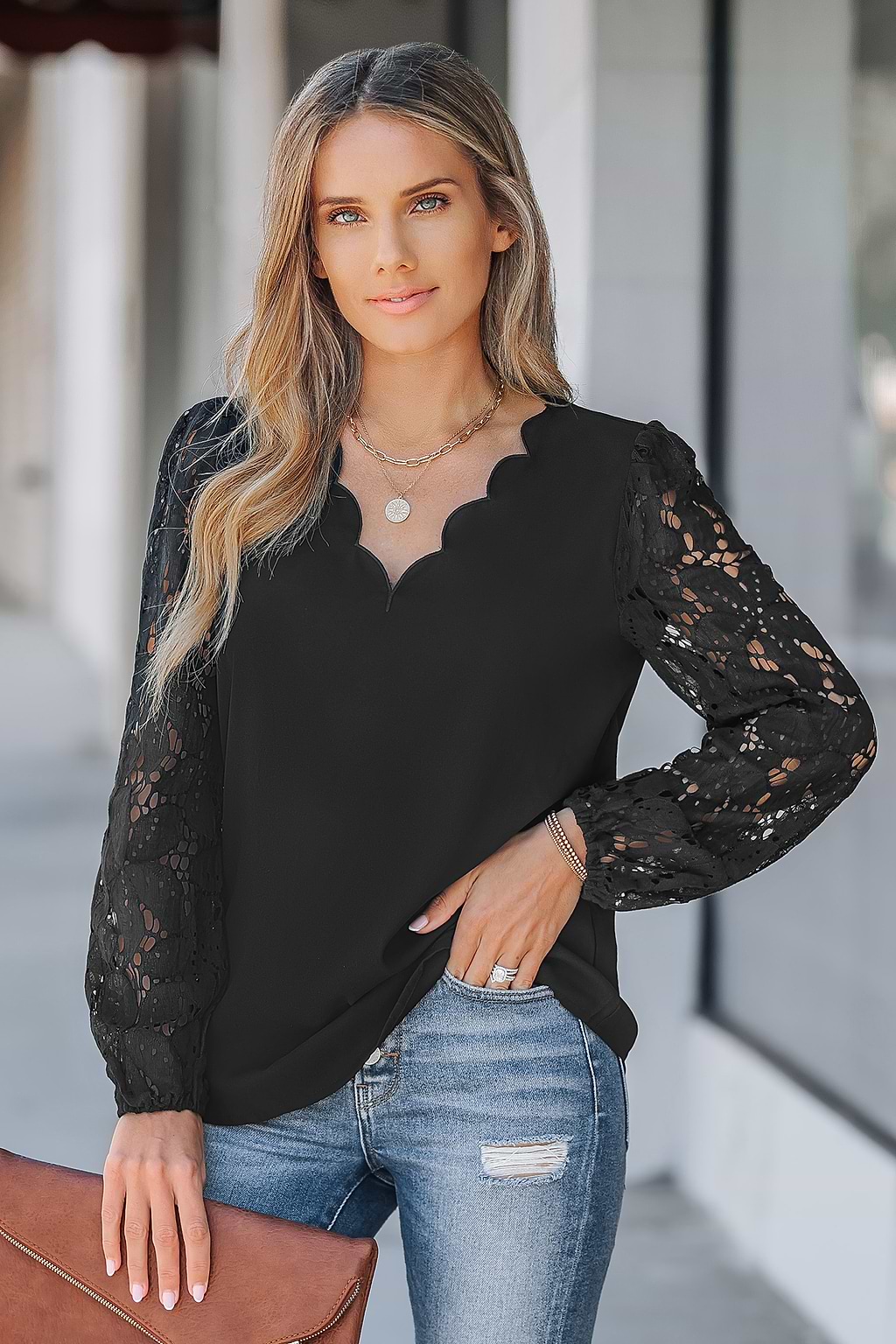 Floral Lace Scalloped Top