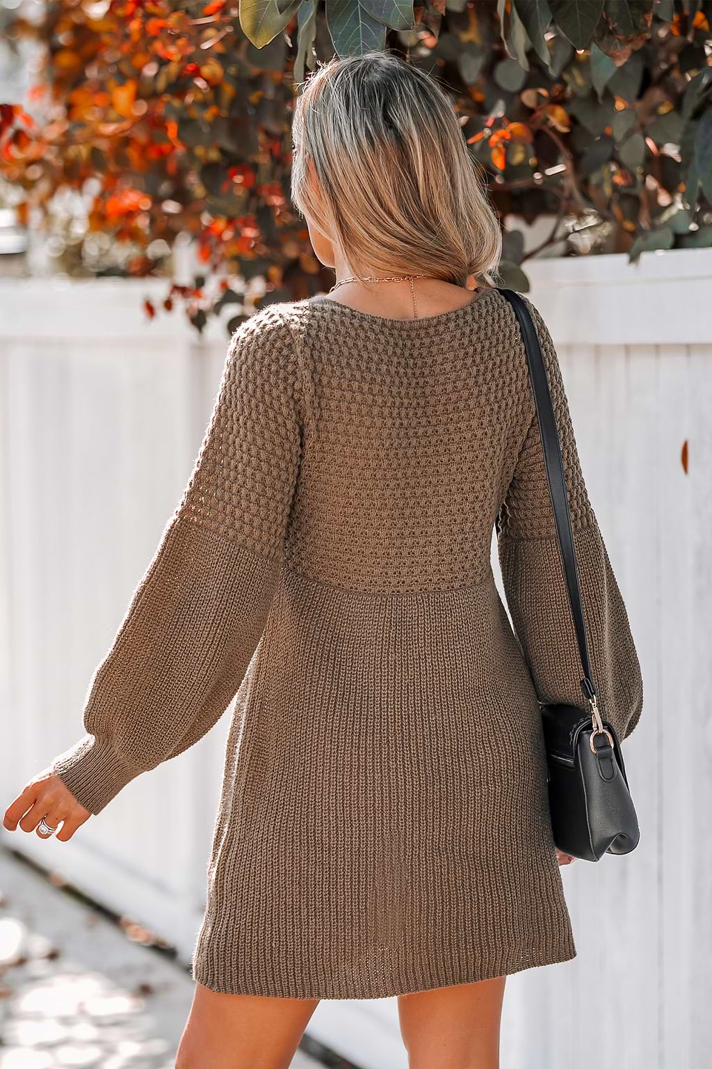 Coffee Textured Knit Sweater Dress