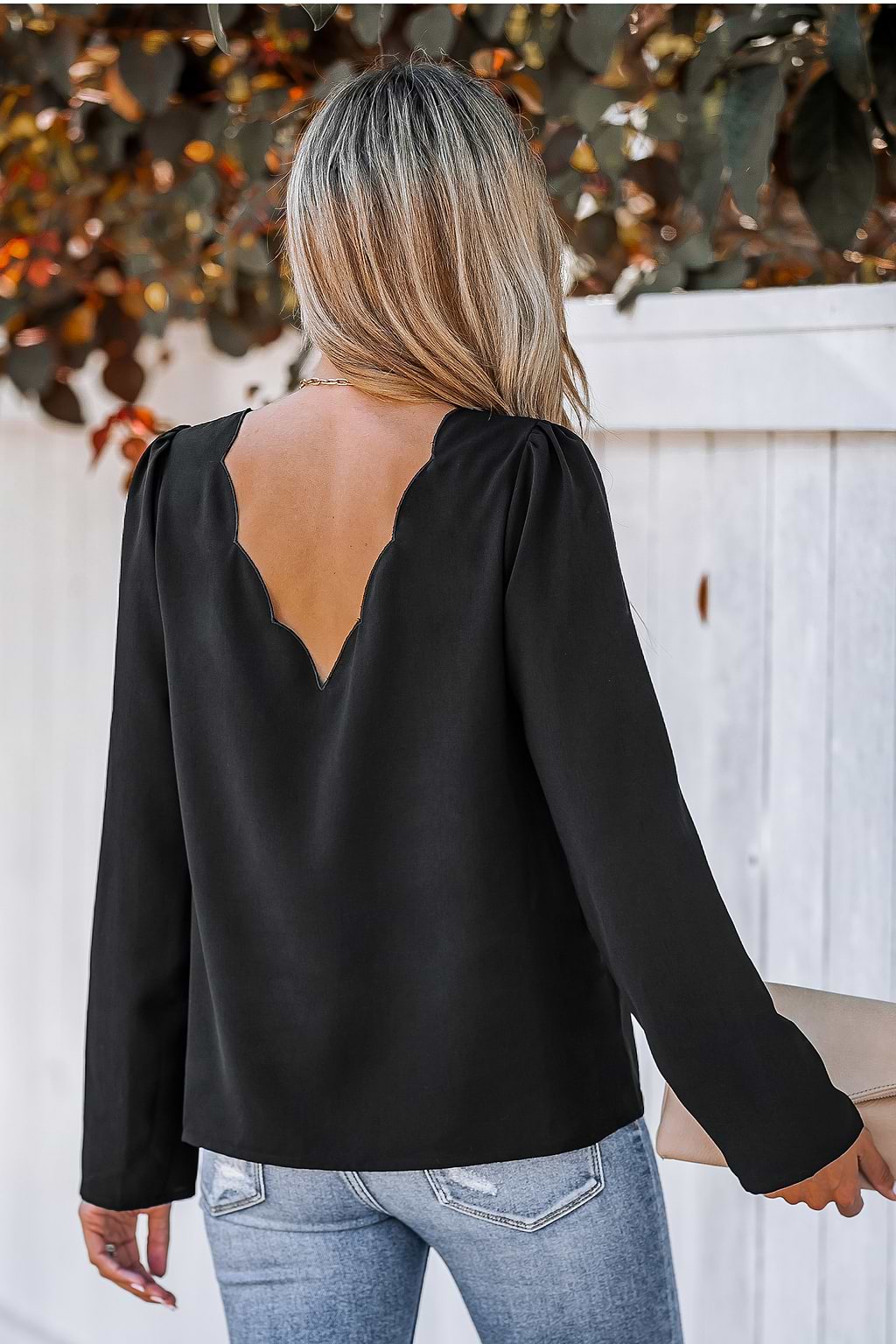 Shadow Scalloped V-Neck Top