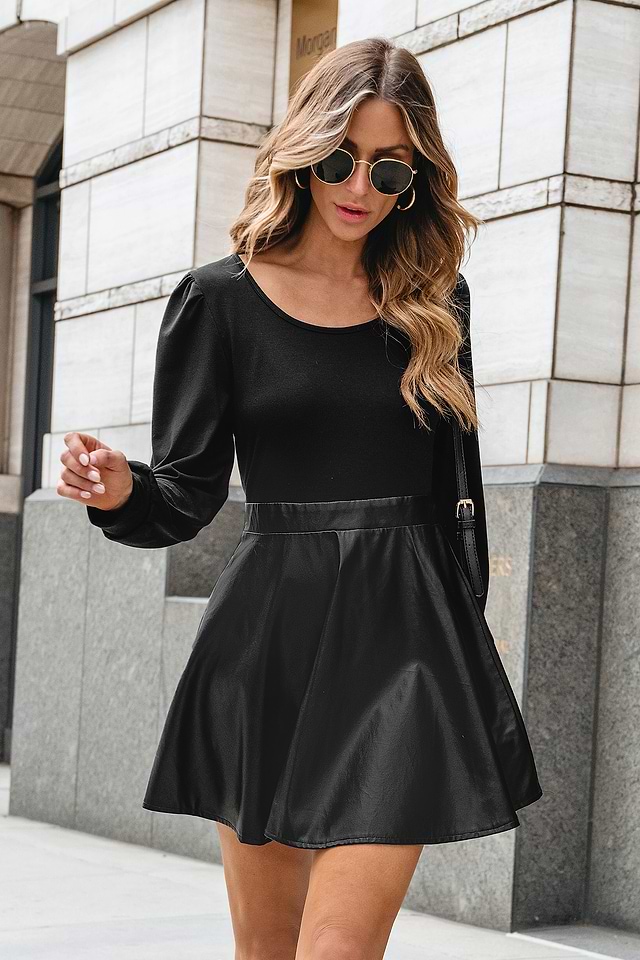fitted lace wedding dress Lamarque Brett | Faux Leather Dress - Black main image 1