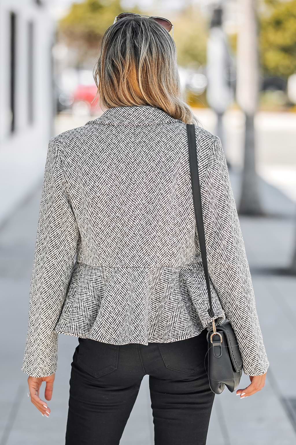 Tweed Button-Front Flounce Blazer
